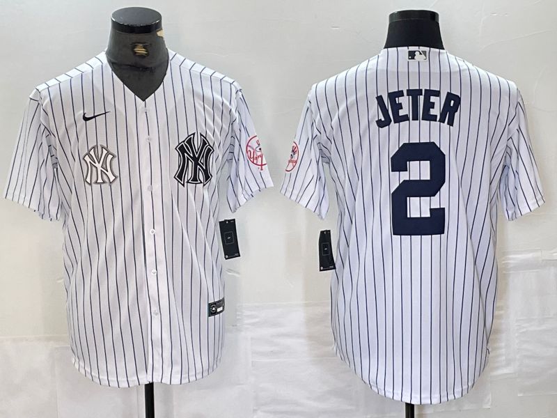 Men New York Yankees 2 Jeter White Stripe Second generation joint name Nike 2024 MLB Jersey style 2